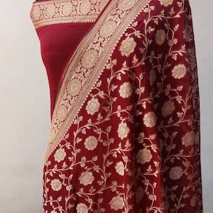 Handloom Banarasi Khaddi Georgette Saree: Pure Silk Floral Jaal