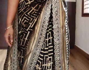 Black Banarasi Khaddi Georgette Saree: Heavy Zari Weaving