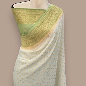 Banarasi Khaddi Georgette Saree: Gold Zari Buta, Floral Border