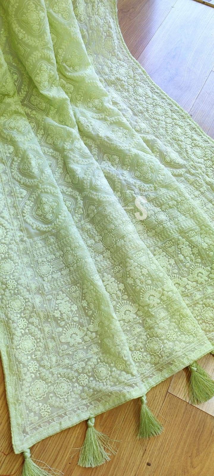 Baby Pink Georgette Chikankari Saree With Unstitched Blouse main image 1