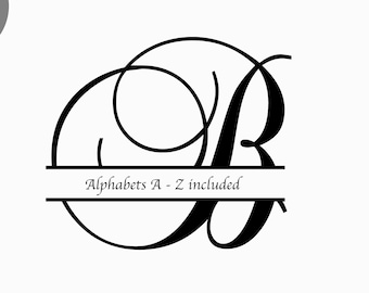 Split Letter Monogram Frame Svg, Fancy Script Alphabet Frame Monogram Bundle, Cricut, Silhouette, Glowforge Svg/Dxf/Png Instant download