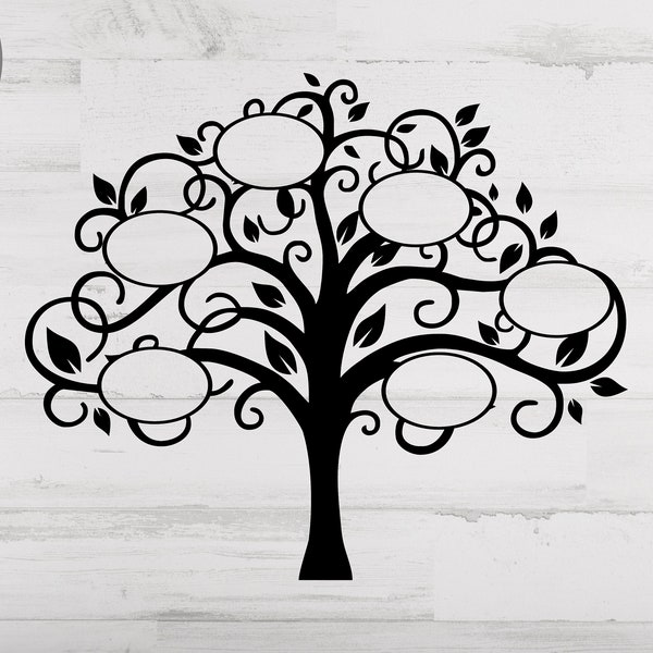 Family Tree 6 members Svg, Family Tree Oval frame Svg/png.dxf file, Family reunion svg file for Circut, Family Tree SVG File for 6 names