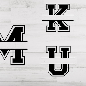 Split Monogram Frame Svg, Block Letter Svg / png / dxf file, Varsity Split letter Monogram file for Circuit, Sports Font Svg Descarga instantánea