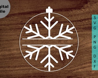 Split Snowflake Ornament Cricut file, Split Monogram Frame Svg, Split Monogram Snowflake Svg/Png/Dxf, Christmas Split Svg lasercut file