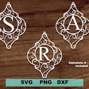 Monogram Svg Bundle, Swirl Ornament Alphabet Letters Svg/png/dxf cut file, Winter Monogram file for Cricut, Glowforge Instant download