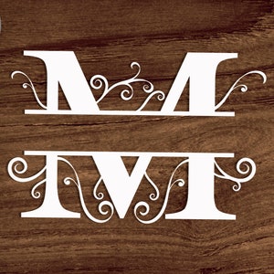 Floral Split Monogram Frame M Svg, Split Letter M Svg/png/dxf file, Alphabet M with Swirls Monogram file for Cricut, Instant download