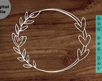 Family Name Sign Svg, Heart wreath Svg/png/dxf file, Heart Frame Monogram file for Circut, Leafy wreath svg, Monogram wreath SVG file
