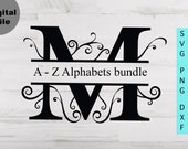 Floral Split Monogram Frame Svg, Split Alphabet Letters Svg/png/dxf file, Alphabets with Swirls Monogram file for Cricut, Instant download