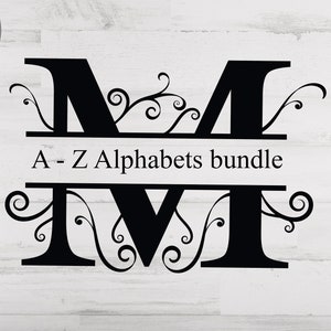 Floral Split Monogram Frame Svg, Split Alfabetletters Svg/png/dxf-bestand, Alfabetten met Swirls Monogram-bestand voor Cricut, Instant download
