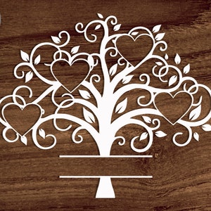 Arbre généalogique 4 membres Svg, Family Heart Tree Svg/png.dxf fichier, Réunion de famille svg fichier pour Circut, Split Family Tree SVG File pour 4 noms