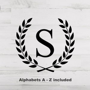 Couronne de laurier monogramme cadre svg, ensemble de svg de A à Z alphabet de porte, rond porte-clé Svg, Silhouette dxf, Cricut porte-clé svg/png/dxf