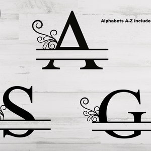 Floral Split Monogramm Rahmen Svg, Alphabet Buchstaben Svg/png/dxf Datei, Alphabete mit Wirbeln Monogramm Bundle A - Z, Direkter Download