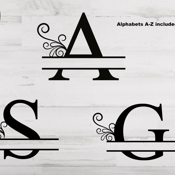 Floral Split Monogram Frame Svg, Split Alphabet Letters Svg/png/dxf file, Alphabets with Swirls Monogram Bundle  A - Z, Instant download