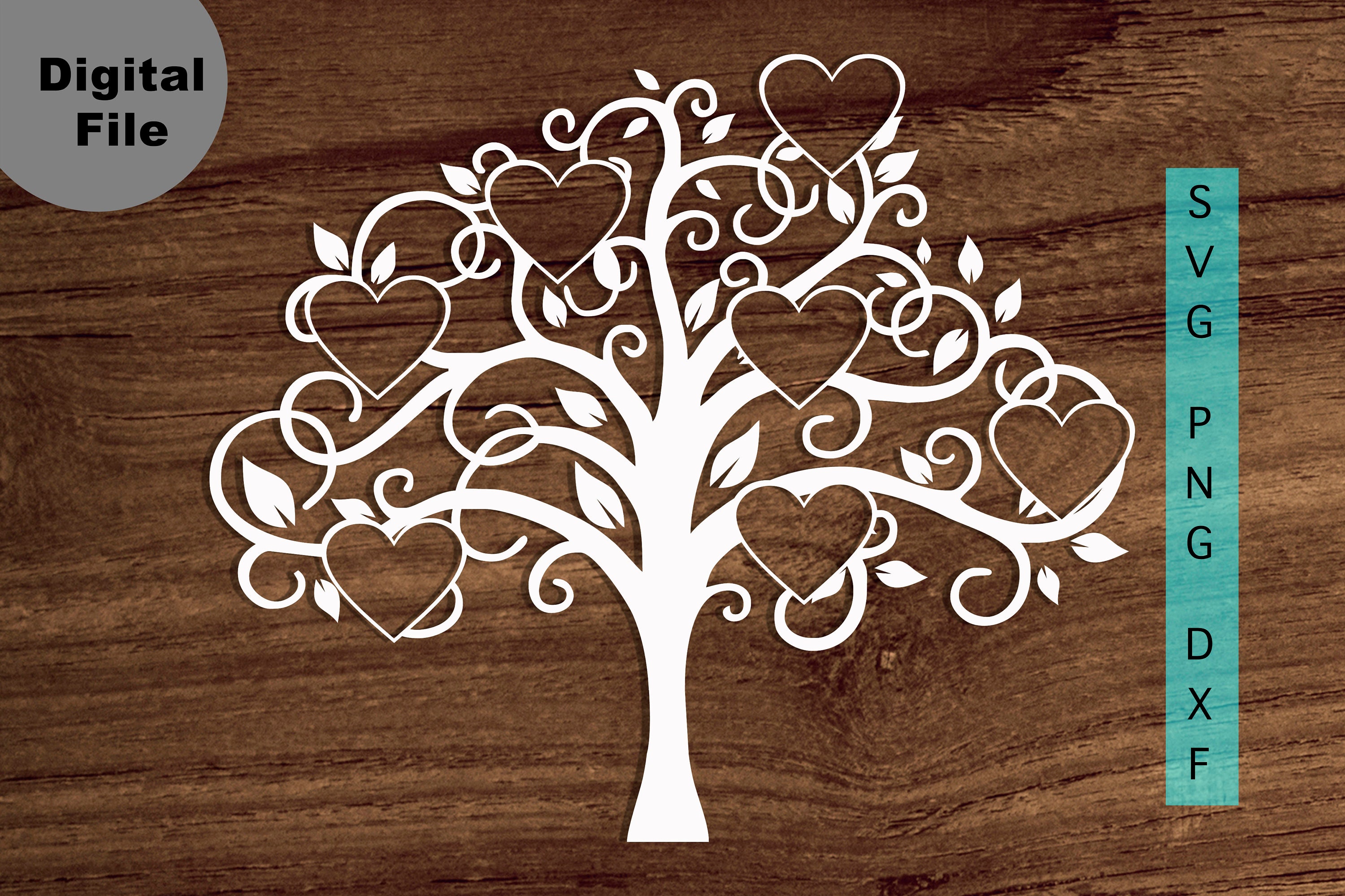 Family Tree 7 members Svg Family Heart Tree Svg/png/dxf file | Etsy