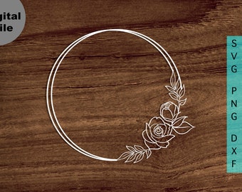 Family Name Sign Svg, Floral wreath Svg/png/dxf file, Floral Frame Monogram file for Circut, Leafy wreath svg, Monogram Rose wreath SVG file