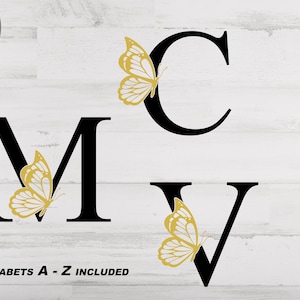 Schmetterling Monogramm Frame Bundle Svg, Schlüsselanhänger Svg, Alphabet mit Schmetterling Monogramm Datei für Cricut, Schmetterling Alphabet Rahmen Svg Datei