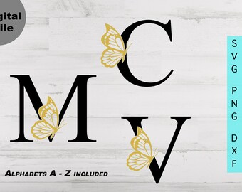 Butterfly Monogram Frame Bundle Svg, Keychain Svg, Alphabet with Butterfly Monogram file for Cricut, Butterfly Alphabet frame Svg file