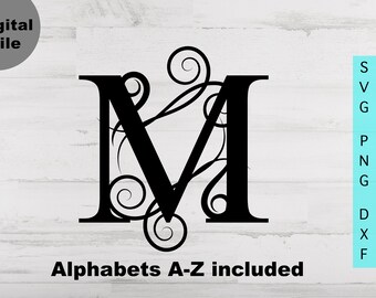 Marco de monograma Flourish Svg, Letras de alfabeto elegantes en formato Svg/png/dxf, Alfabetos con remolinos, archivo de monograma para Cricut, Descarga instantánea