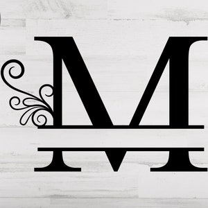 Split Monogramm M SVG/PNG/DXF, Alphabet M Monogramm Rahmen, Sofortiger Download für Circut & Silhouette, Fancy Monogramm Schriftart svg, Lasercut Datei