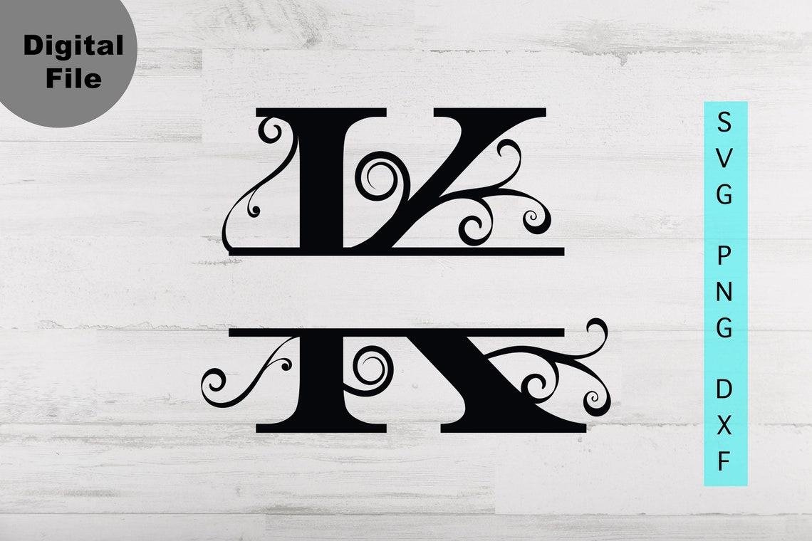 Floral Split Monogram Frame K Svg Split Letter K Svg/png/dxf | Etsy