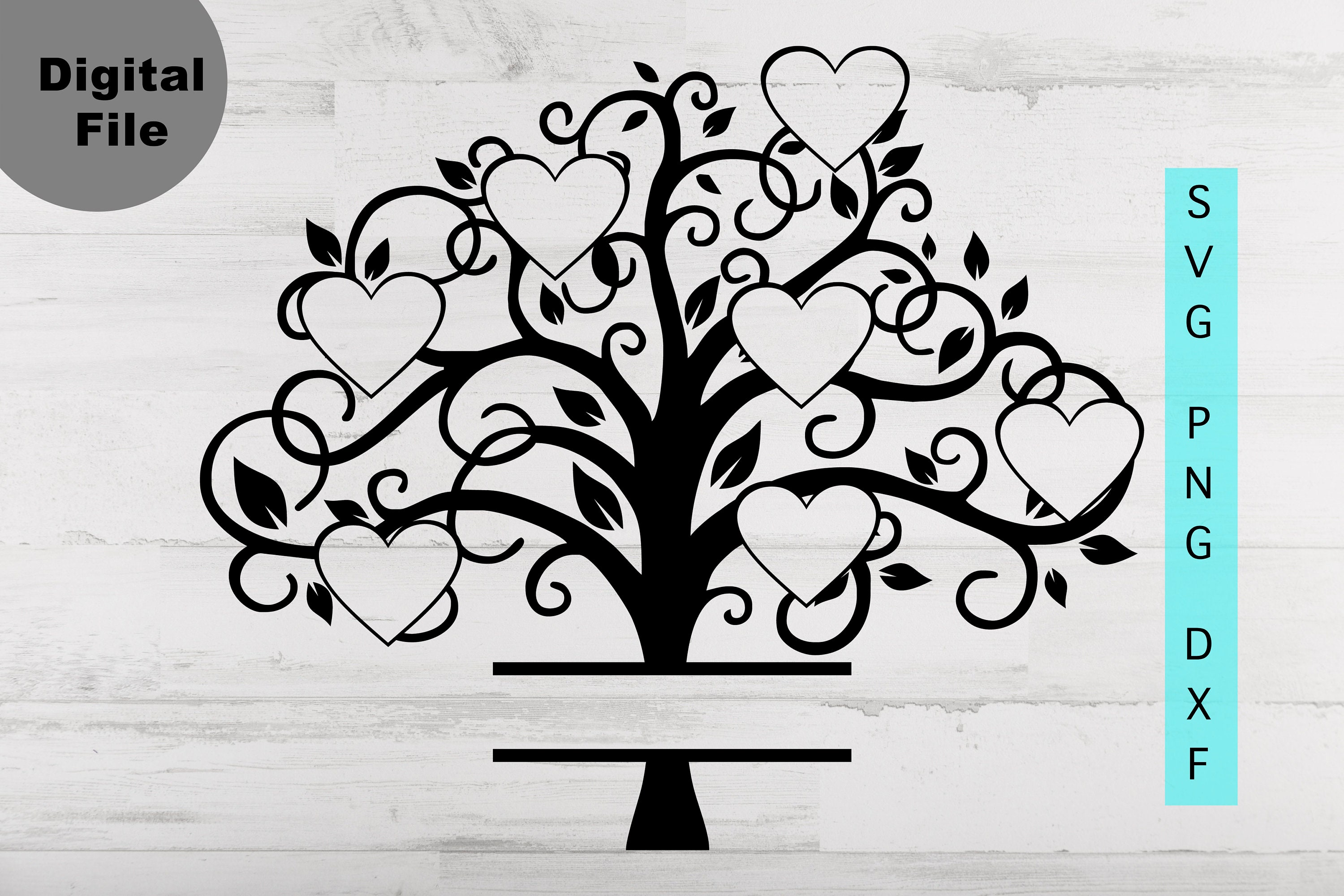 Family Tree 7 Members Svg, Family Heart Tree Svg/png.dxf File, Family ...