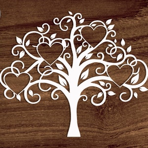 Arbre généalogique 4 membres Svg, Family Heart Tree Svg/png.dxf fichier, Réunion de famille svg fichier pour Circut, Family Tree SVG File pour 4 noms