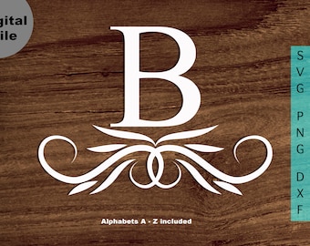 Wervelingen monogram Svg, mooie alfabetletters Svg/png/dxf gesneden bestanden, sierlijke monogram-bestand voor Cricut, silhouet, Glowforge Instant download