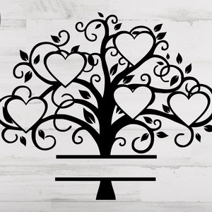 Family Tree 5 members Svg, Family Heart Tree Svg/png/dxf file, Family reunion svg file for Circut, Split Family Tree SVG File for 5 names