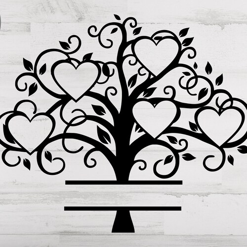 Arbre généalogique 5 membres Svg, fichier Svg/png/dxf d'arbre généalogique de coeur, fichier svg de réunion de famille pour le circuit, fichier SVG d'arbre généalogique divisé pour 5 noms