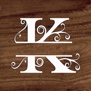 FloralEr Split Monogramm Rahmen K Svg, Buchstabe K Svg/png/dxf Datei, Alphabet K mit Wirbeln Monogramm Datei für Cricut, Sofortiger Download