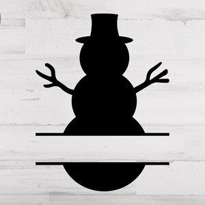May include: Black silhouette of a snowman with a top hat and outstretched arms. A blank space is provided for a name or message.