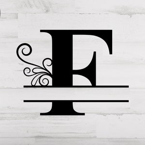 Split Monogram F SVG/PNG/DXF, Alphabet F Monogram frame, Instant Download voor Circut & Silhouette, Fancy Monogram lettertype svg, Laser cut bestand