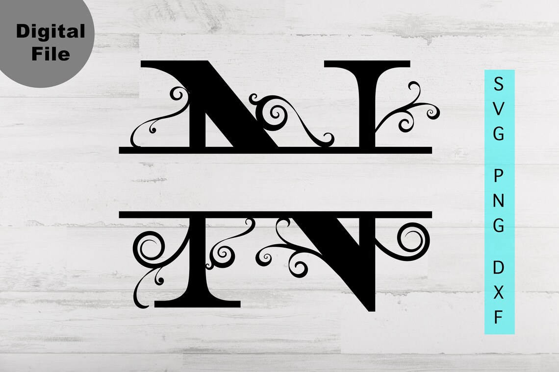 Download Floral Split Monogram Frame N Svg Split Letter N Svg/png/dxf | Etsy