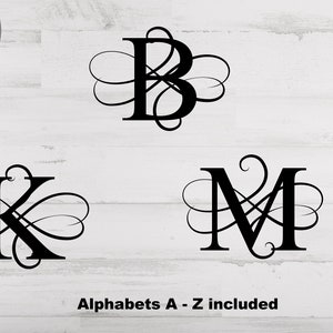 Monograma Svg, arquivos de corte Svg / png / dxf de letras do alfabeto extravagantes, arquivo de monograma de redemoinhos de alfabetos para Cricut, Silhoutte, Glowforge Download instantâneo