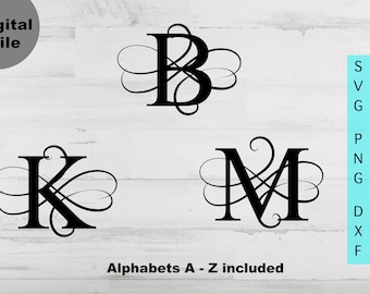 Monogram Svg, fancy alfabet letters Svg/png/dxf gesneden bestanden, alfabetten wervelingen monogram bestand voor Cricut, silhouet, Glowforge Instant download
