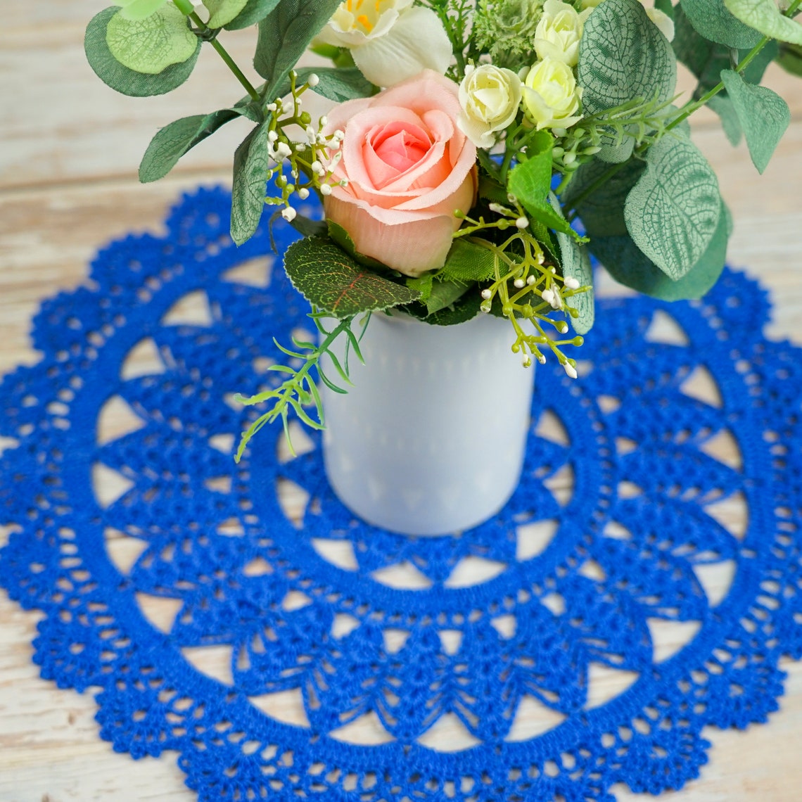 Blue napkins crochet Knitted lace napkins Blue lace doily Etsy