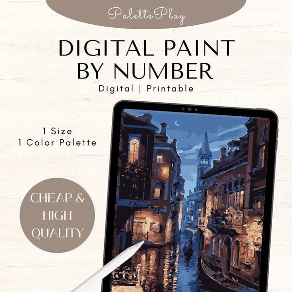 Venice Night Paint By Number Kit Adult | Printable & Digital Download Art | Color By Numbers | Procreate Color Palettes | Digital Wallpaper