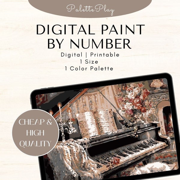Classic Piano Paint By Number Kit Adult | Printable & Digital Download Art | Color By Numbers | Procreate Color Palettes | Digital Wallpaper
