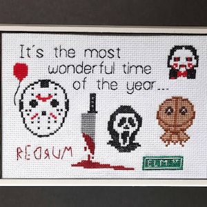 Halloween Horror Movie Cross Stitch, Halloween Movie Character Cross stitch, Scary Movie Collage Cross Stitch, horror wall decor