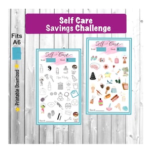 Self Care Savings Challenge, printable A6 mini savings challenge, budget binder cash saving envelope challenge, low income savings