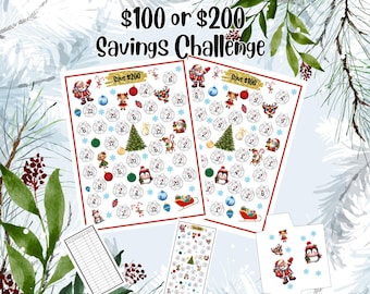 100 or 200 Christmas Savings Challenge, Printable challenge, Money Saving Challenge, Savings tracker, Savings Challenge Printable