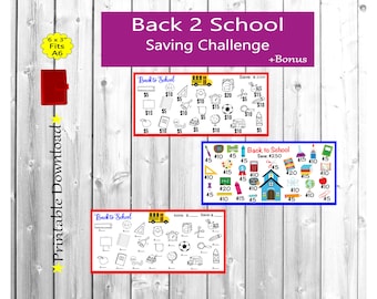 Back 2 School Savings Challenge, printable A6 mini savings challenge, budget binder cash saving envelope challenge, Instant download