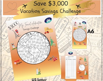 3k Vacation Savings Challenge | Money Savings Challenge | Savings Tracker | Savings Planner | Travel Savings | Vacation funds | save cash