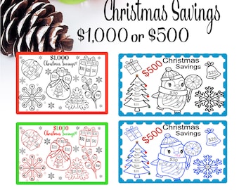 Christmas Savings Challenge| Savings Challenge Printable| Money Savings Challenge|  1000 or 500 Savings Challenge