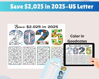 Save 2025 in the year 2025 Saving Challenge Cash envelope printable Saving Tracker US letter Savings Sinking Funds Budgeting Money Saving