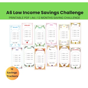 Low Income Savings Challenge Printable, A6 Savings Challenge, Money Saving Challenge Printable, Savings Tracker, 12 Months Savings Challenge