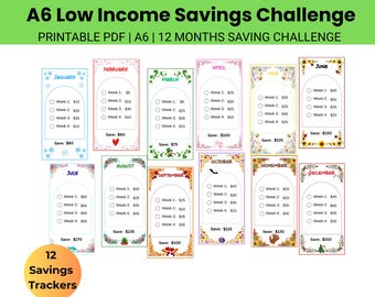 Low Income Savings Challenge Printable, A6 Savings Challenge, Money Saving Challenge Printable, Savings Tracker, 12 Months Savings Challenge