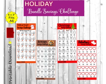 Holiday Bundle Cash envelope stuffing Savings Challenge set. Fits A6 Cash Envelopes Budget binders| Cash Envelope System Saving Trackers|