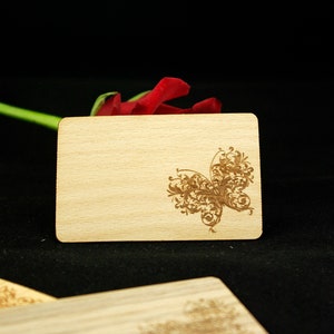 50 pcs Cartões de visita folheados em FAIA gravados, espessura de 0,90 mm, Cartões de visita personalizados, Cartões personalizados, Cartões de lugar de casamento