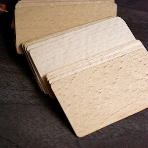 Visitekaartjes van 100 stuks beukfineer, 0,56 mm dik, kaarten van natuurlijk hout, milieuvriendelijke houten kaarten, plaatskaarten voor bruiloften, doe-het-zelfvisitekaartjes